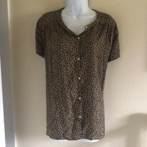 Leopard print button up short sleeve shirt